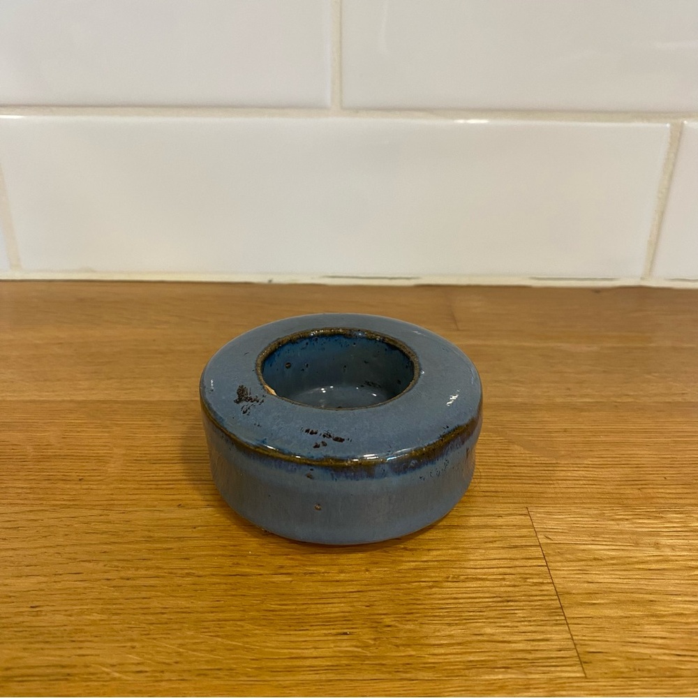 Vintage Handmade Blue Ceramic Tea-light Candle Holder